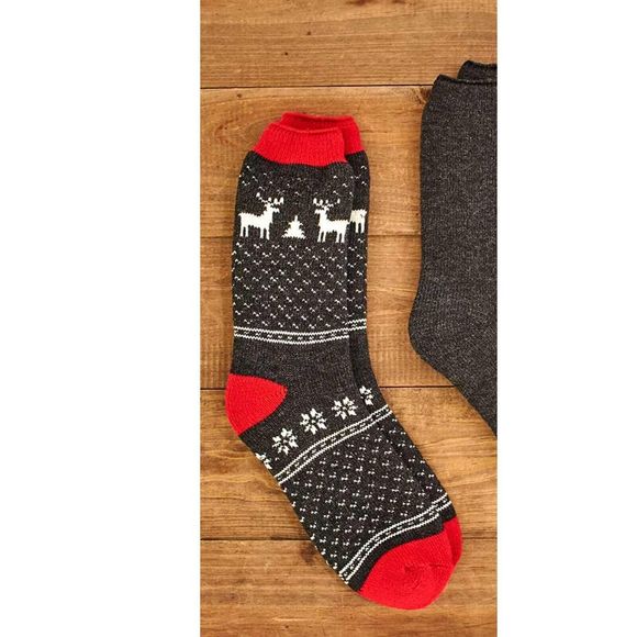 Hot Feet Men's 2-Pair Thermal Socks Size 7-12.5 Snowflakes Deer Gray/Gray Marled - Picture 2 of 3